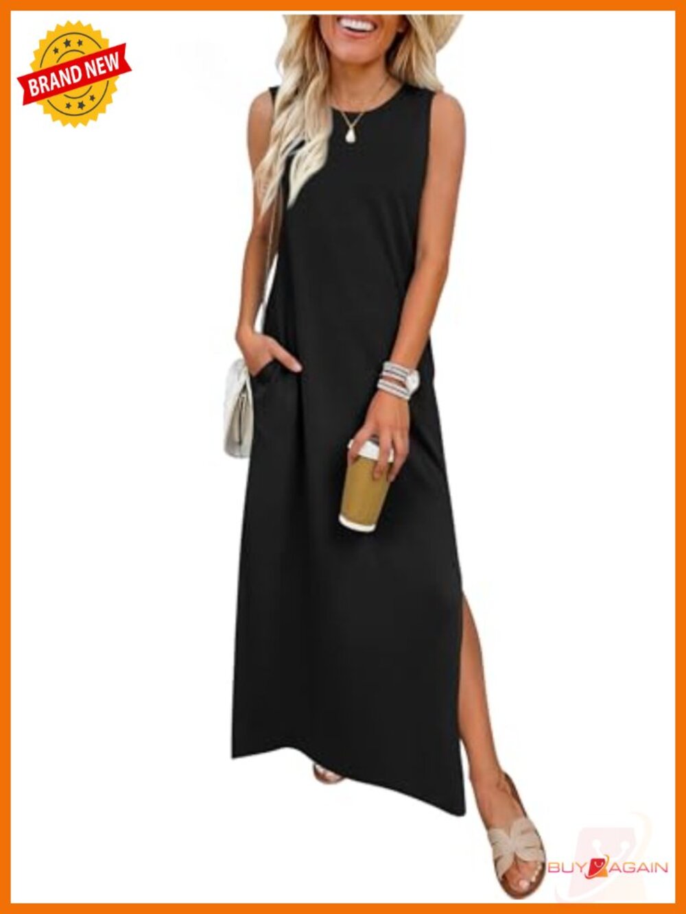 Wrinkle Free Sleeveless Maxi Dress with Pockets - Summer Casual Sundress